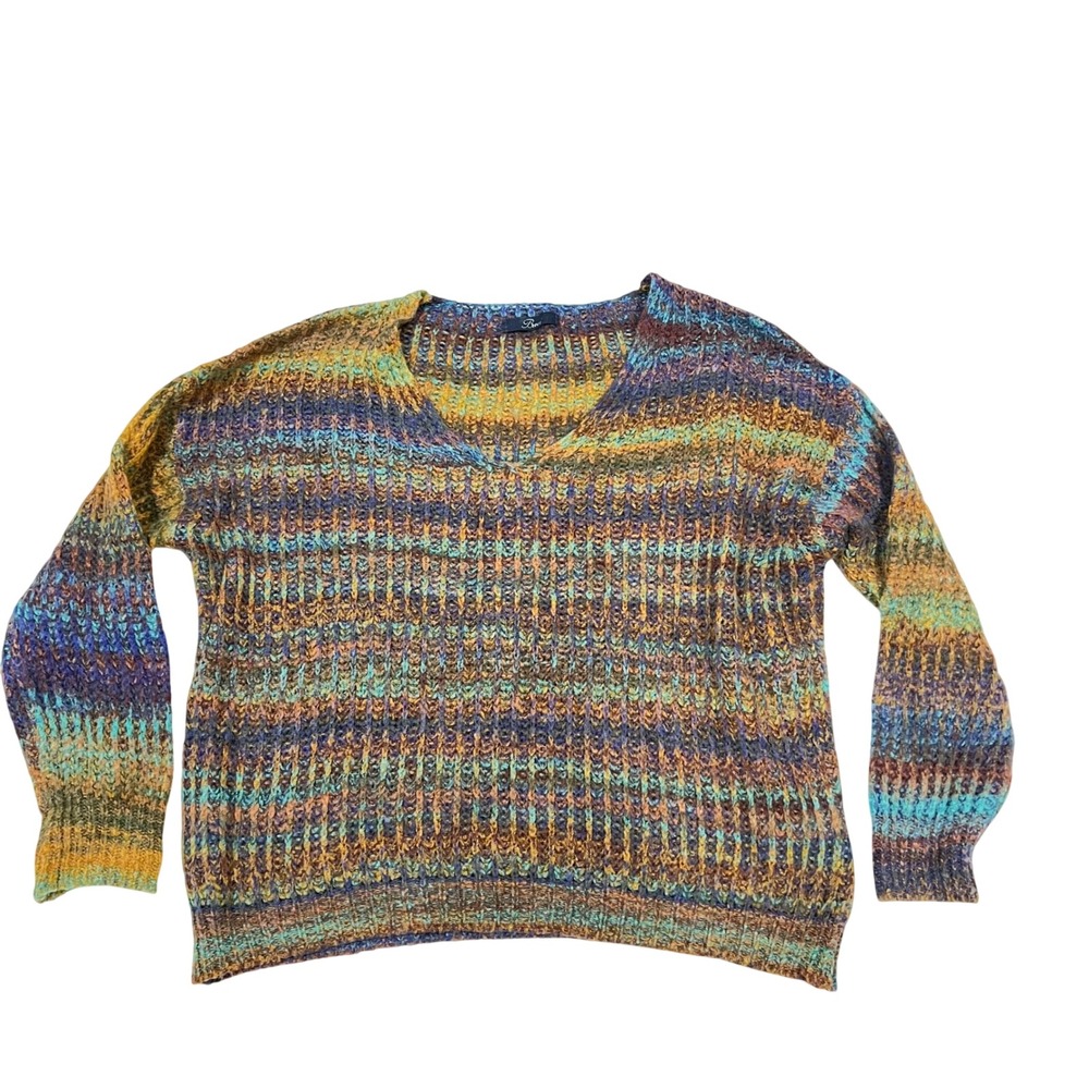 Baci Italy Womens Space Dye V-Neck‎ Sweater Blue Gold Wool Blend 692965 S/M